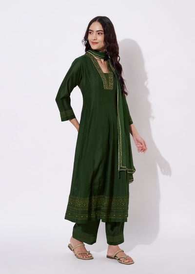Olive green Gold Anarkali Suit