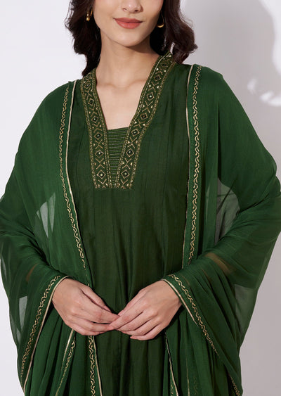Olive green Gold Anarkali Suit