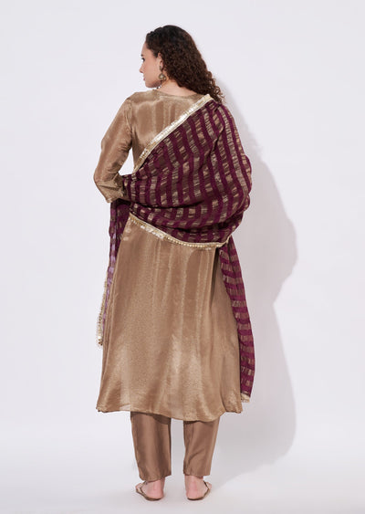 Brown Tissue Anarkali Suit