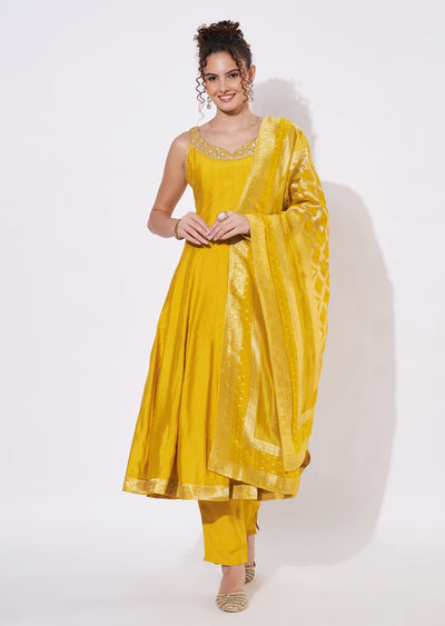 Yellow Silk Anarkali Suit