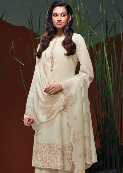 Cream Muslin Straight cut Suit