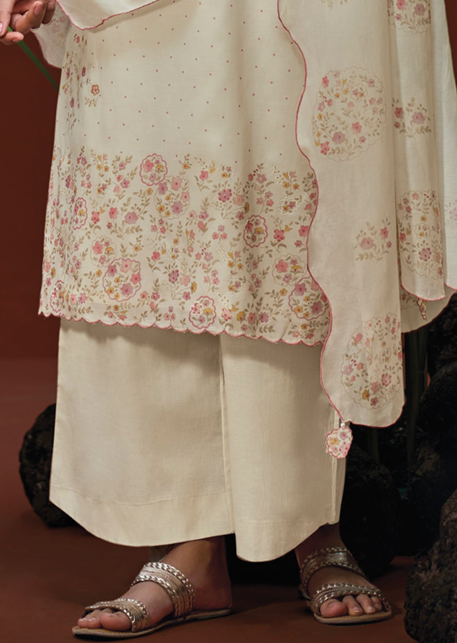 Cream Muslin Straight cut Suit
