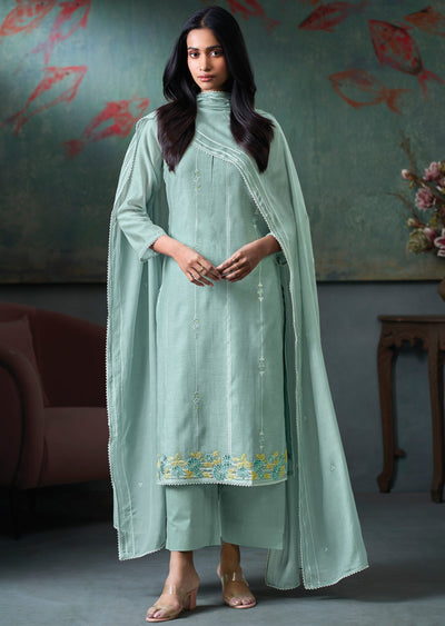 Blue Mul Chanderi Straight cut Suit