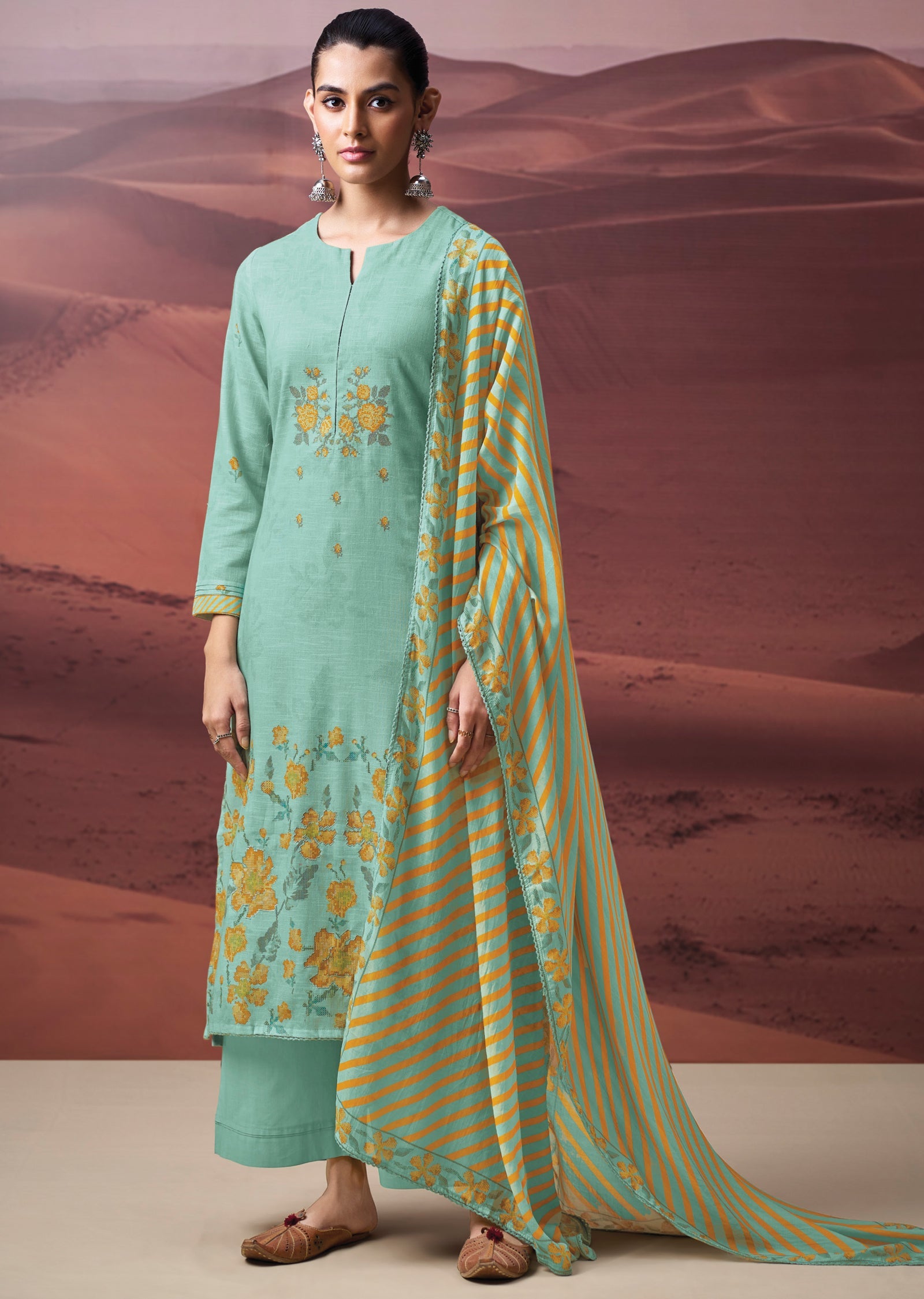 Sea Blue Linen Straight cut Suit