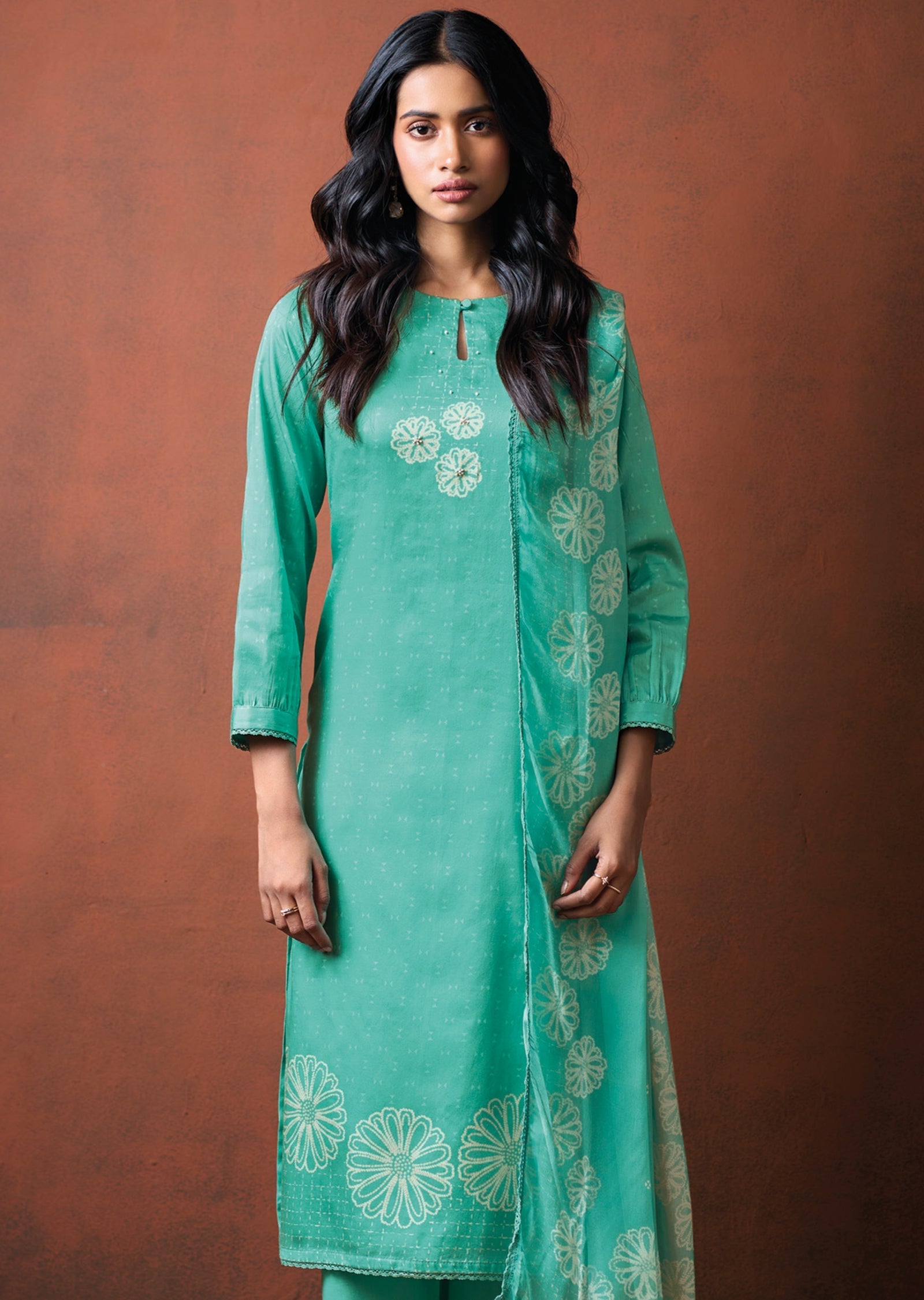 Aqua Dola Silk Straight cut Suit