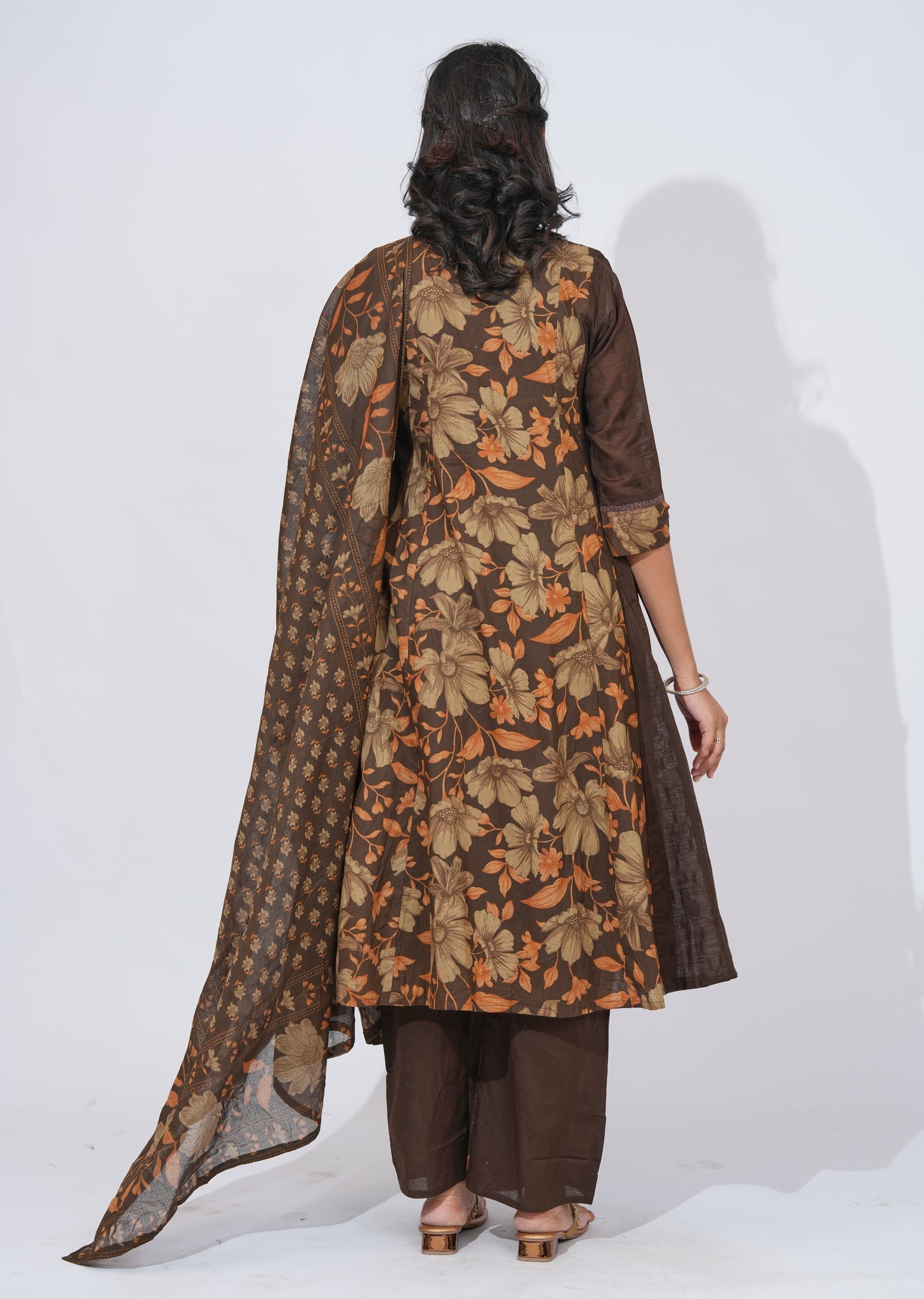 Brwon Cotton Anarkali Suit