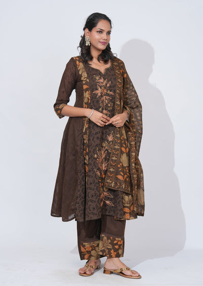 Brwon Cotton Anarkali Suit