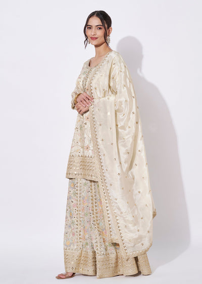 Cream Tissue Sharara Set