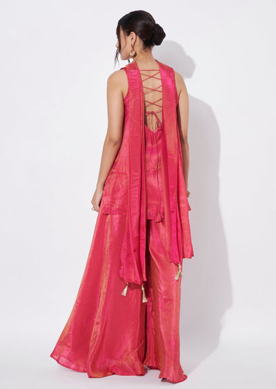 Pink Tissue Sharara Set