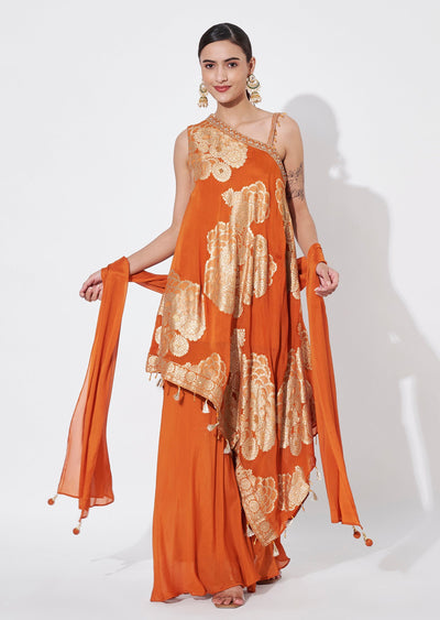 Rust Silk Sharara Set