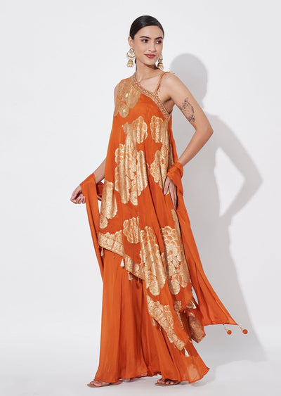 Rust Silk Sharara Set