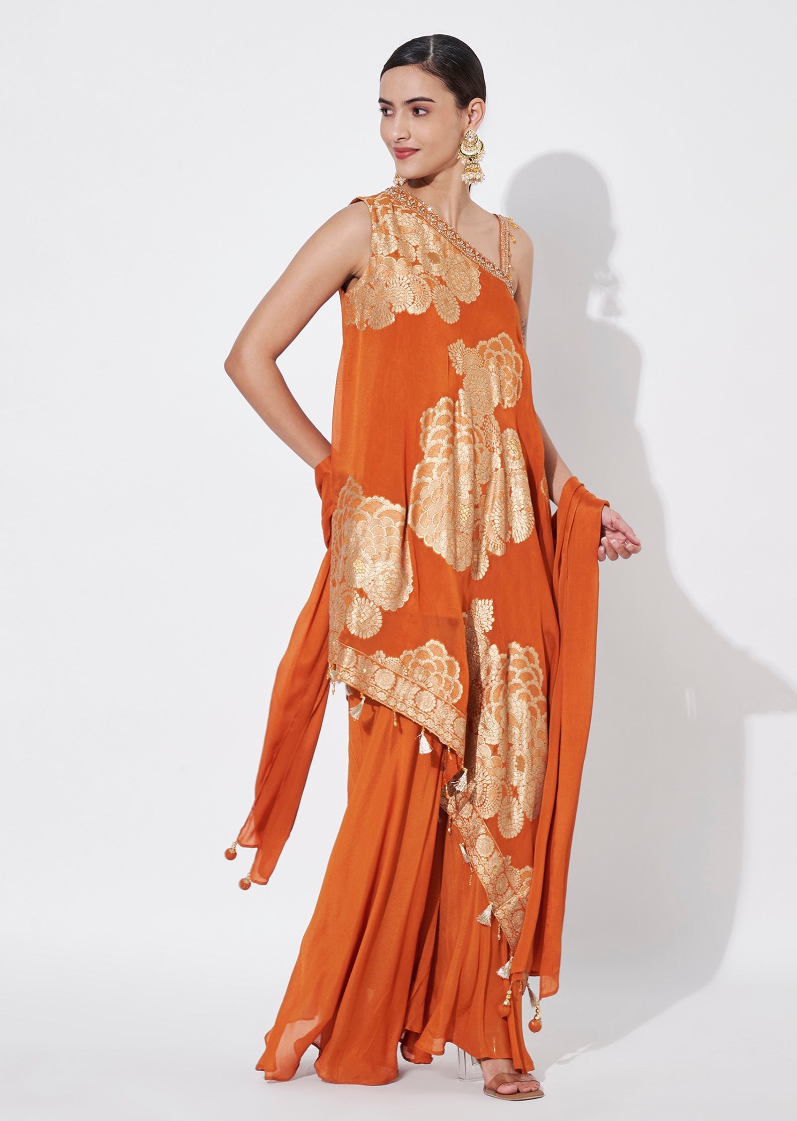 Rust Silk Sharara Set