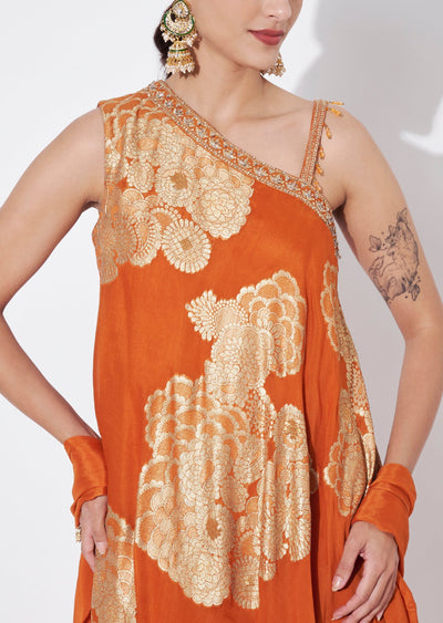 Rust Silk Sharara Set