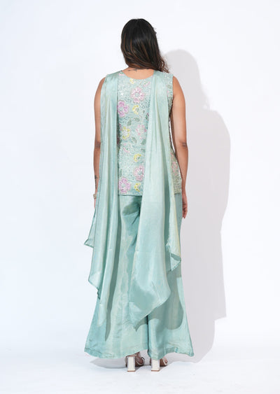 Green Tissue Sharara Set