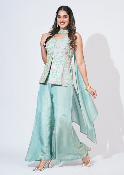 Green Tissue Sharara Set