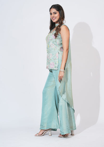 Green Tissue Sharara Set