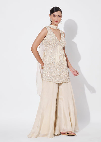 Cream Tissue Sharara Set