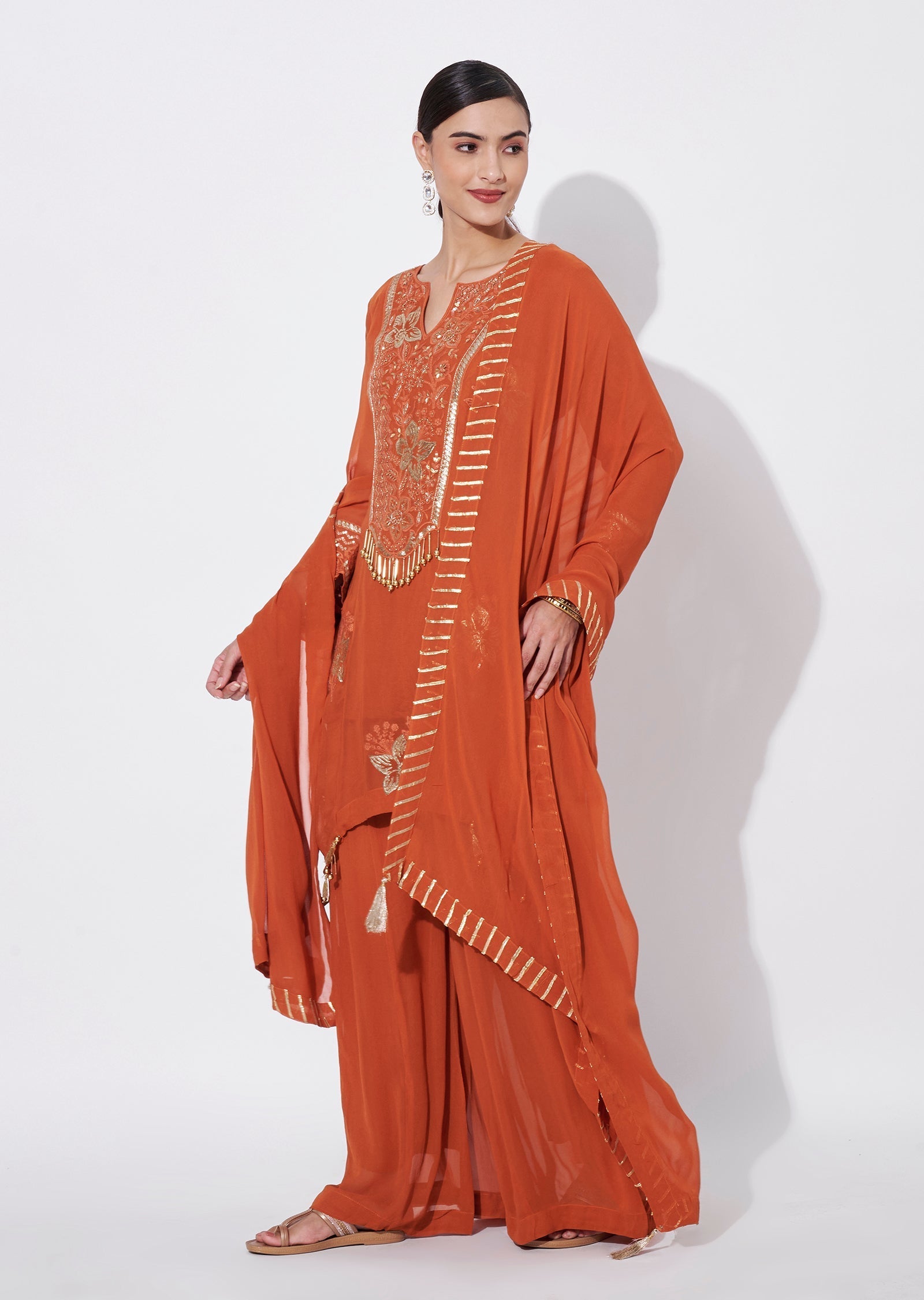 Rust Georgette Sharara Set