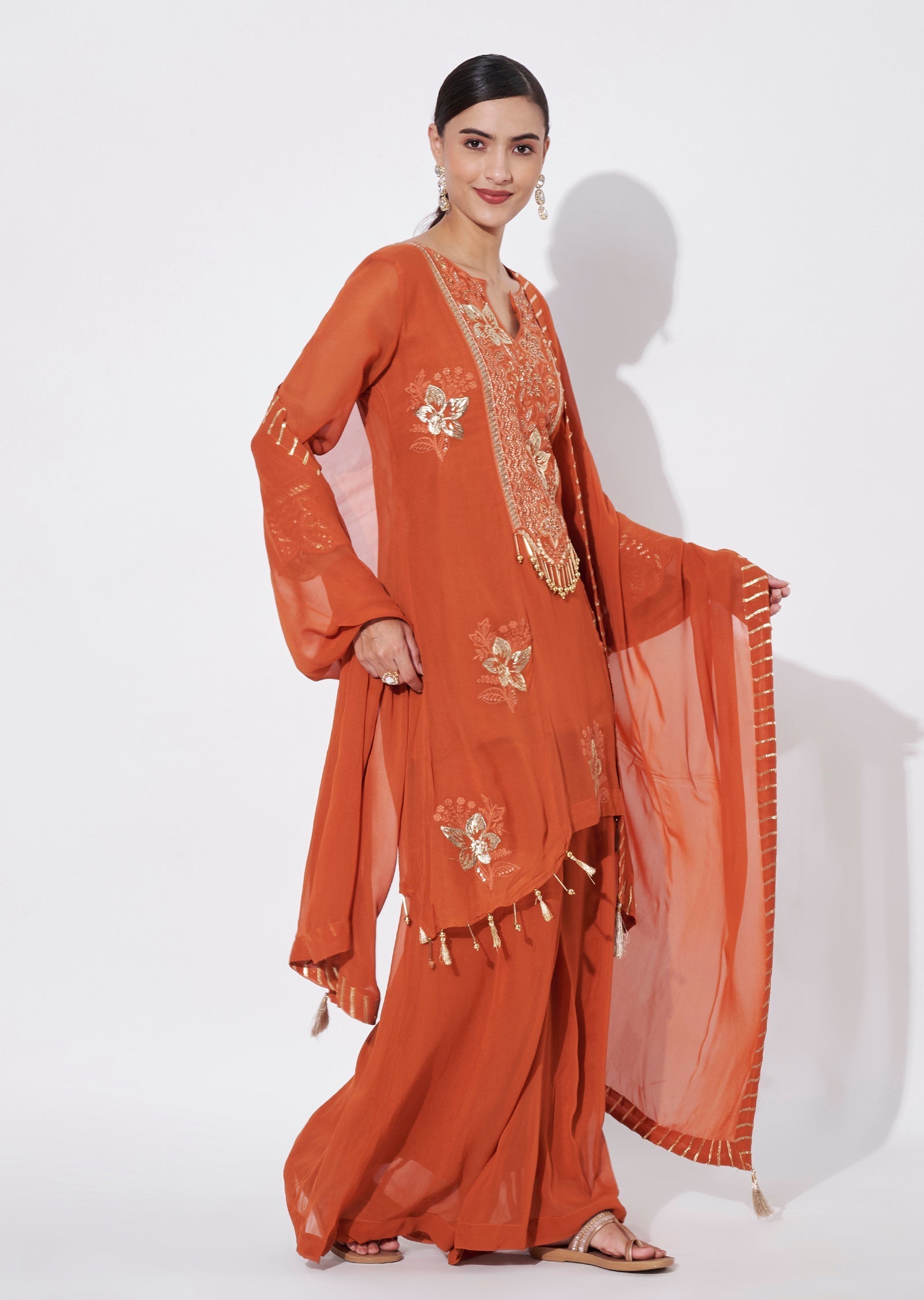 Rust Georgette Sharara Set