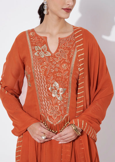 Rust Georgette Sharara Set