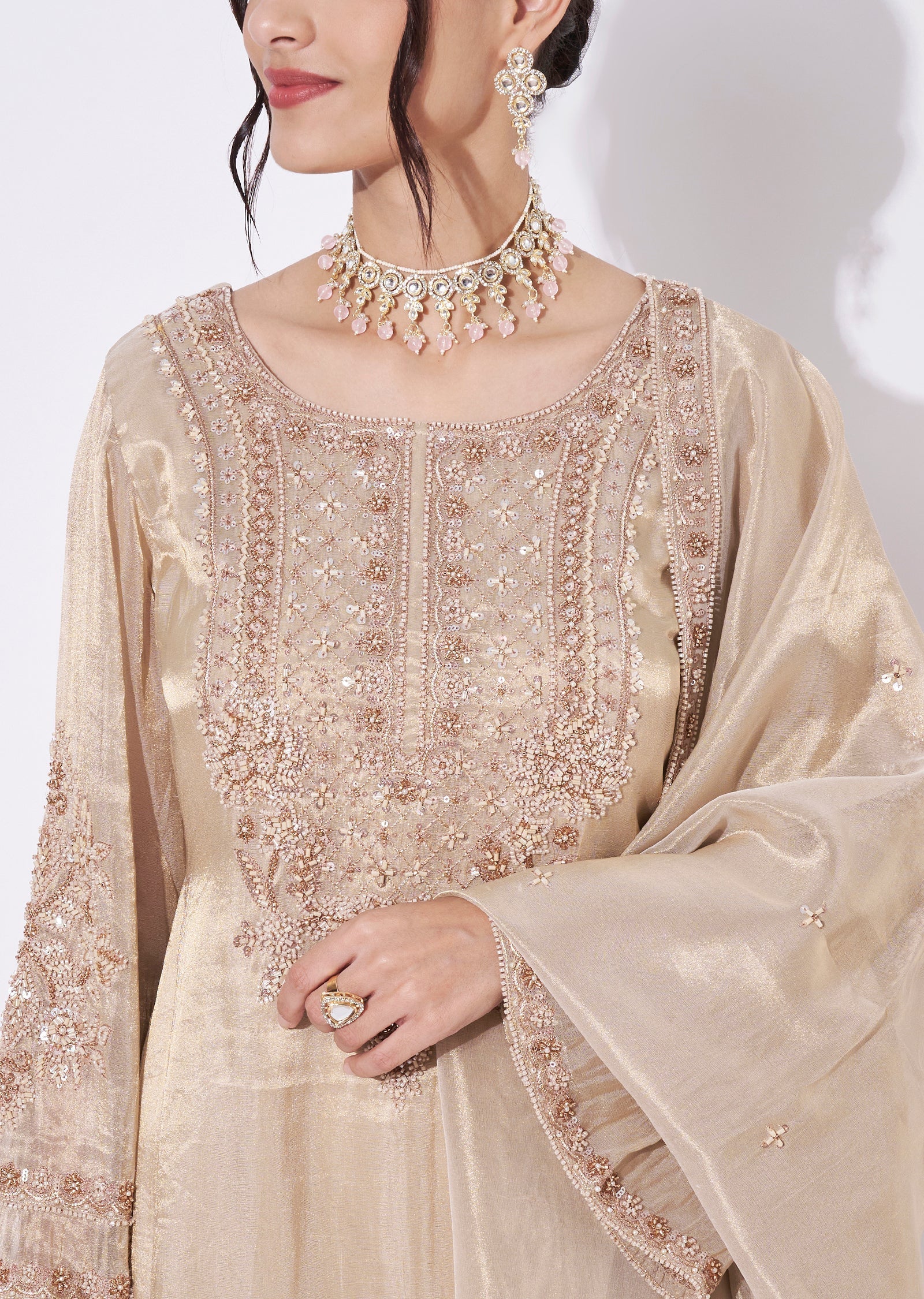 Beige Organza Sharara Set
