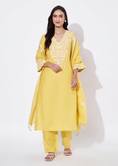 Light Yellow Linen Straight Cut Suit