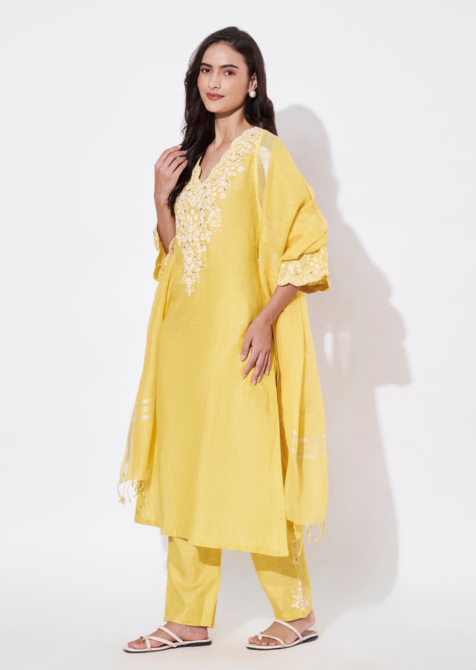 Light Yellow Linen Straight Cut Suit