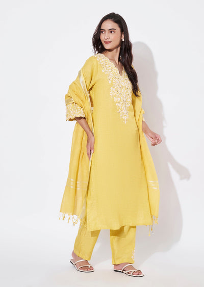Light Yellow Linen Straight Cut Suit