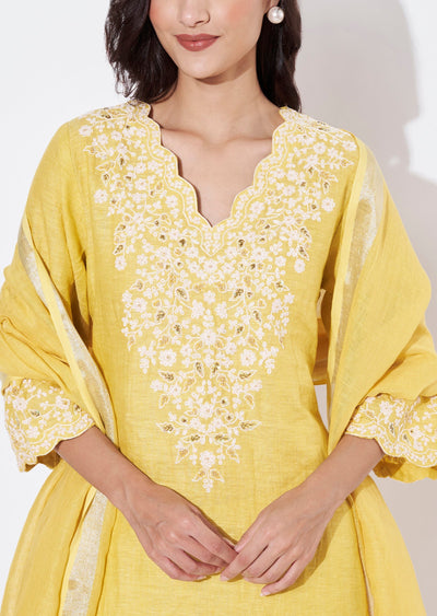 Light Yellow Linen Straight Cut Suit