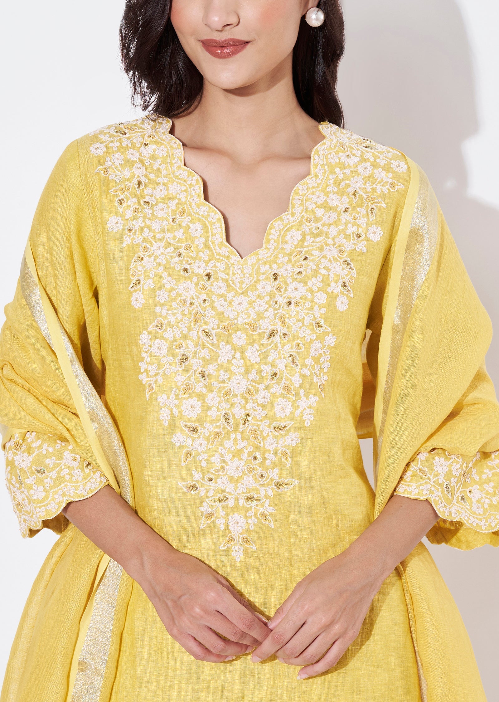 Light Yellow Linen Straight Cut Suit