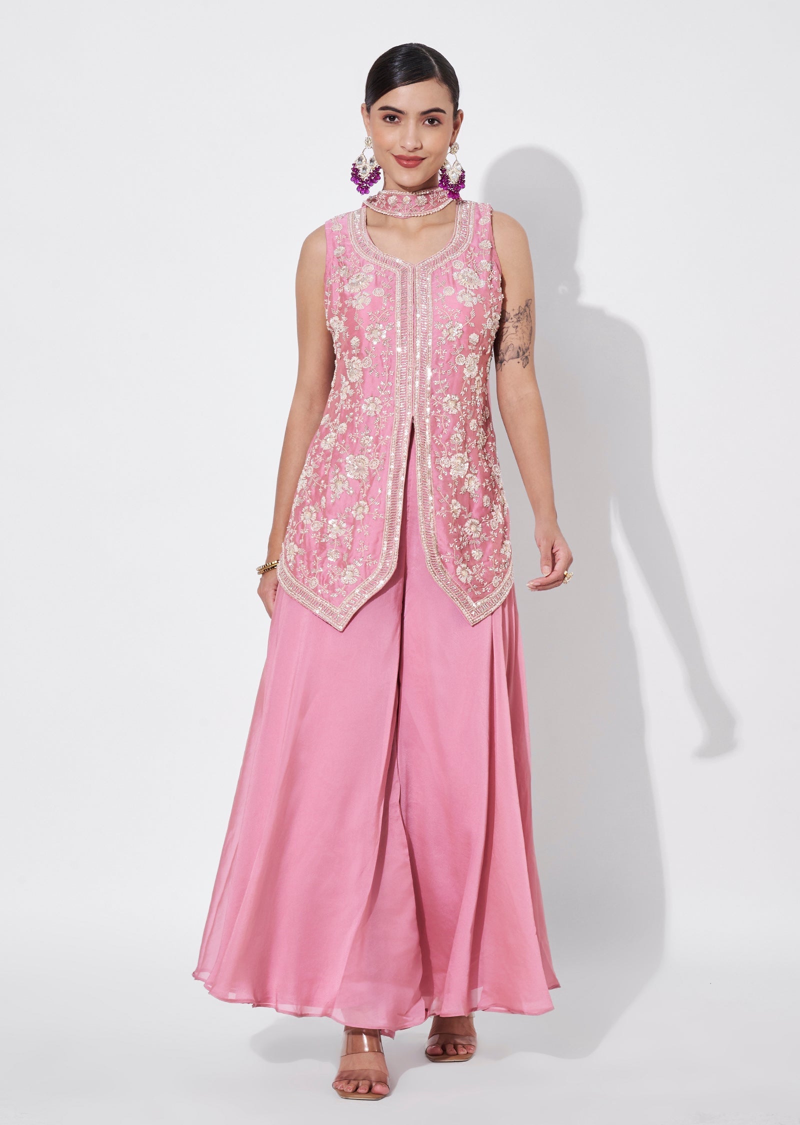 Pink Silk Sharara Set