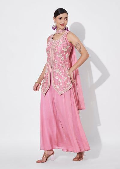 Pink Silk Sharara Set
