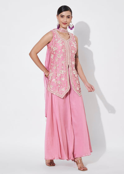 Pink Silk Sharara Set
