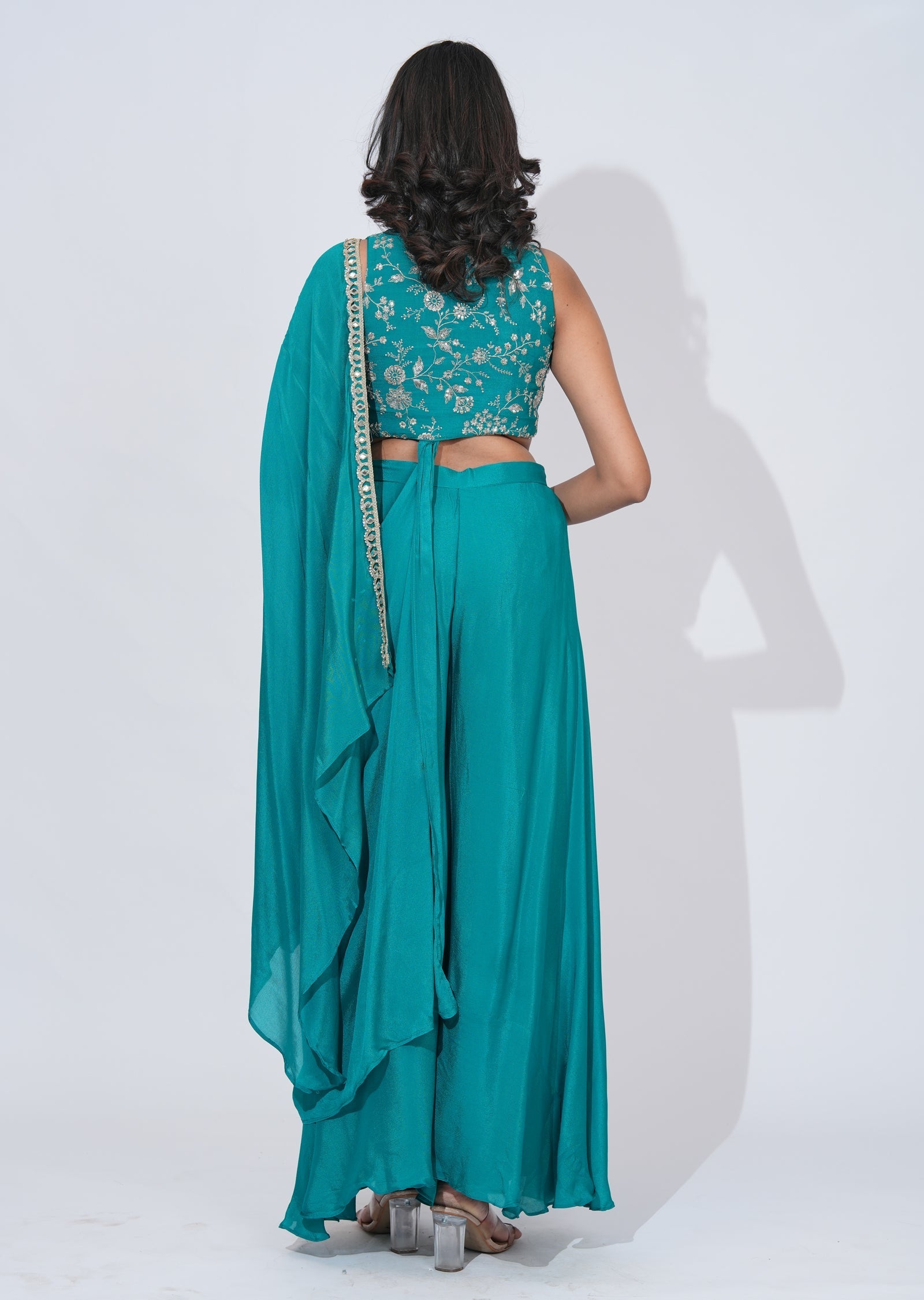 Rama Green Chinnon Indowestern Set