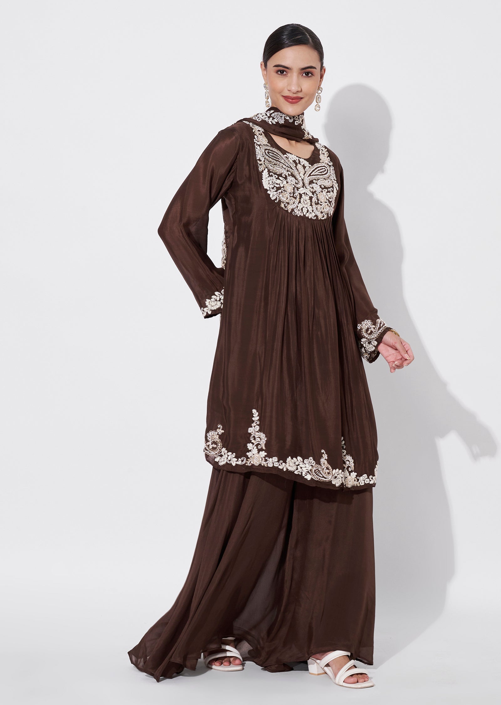 Brown Chinnon Sharara Set