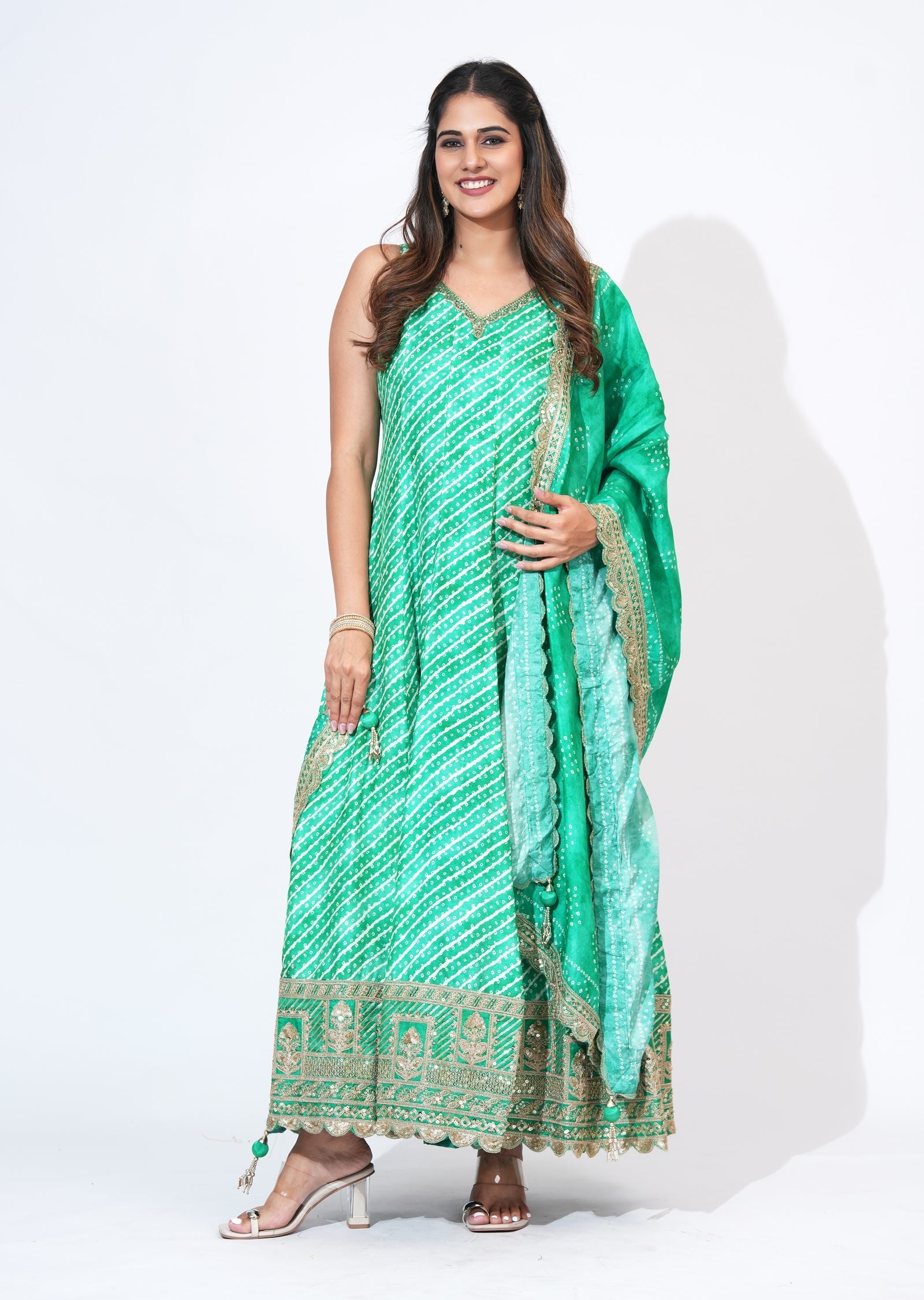 Green Silk Anarkali Set