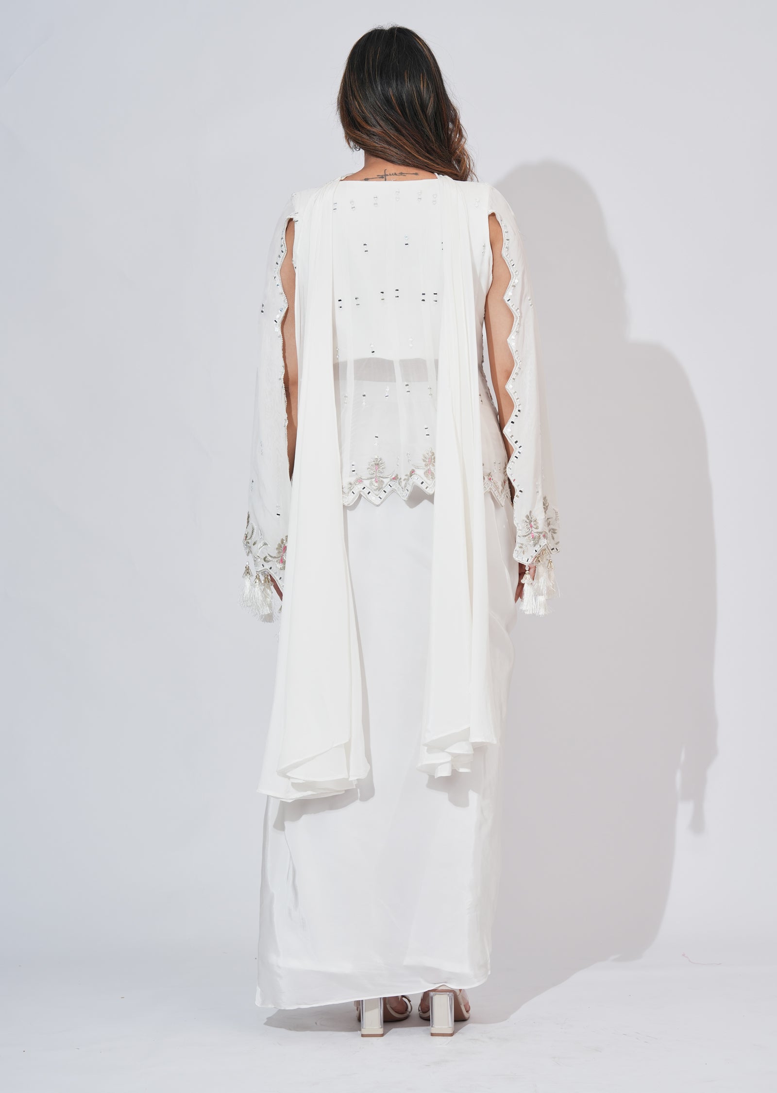 White Silk Indowestern Set