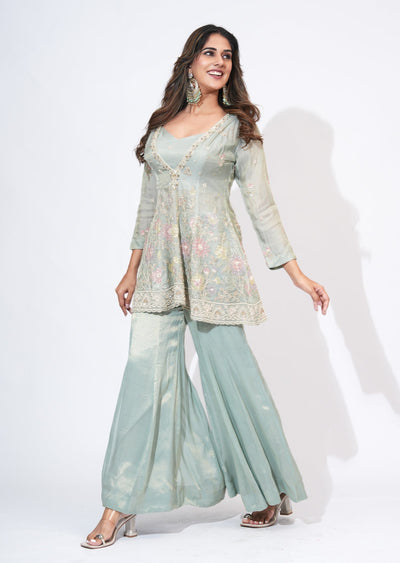 Green Tissue Sharara Set