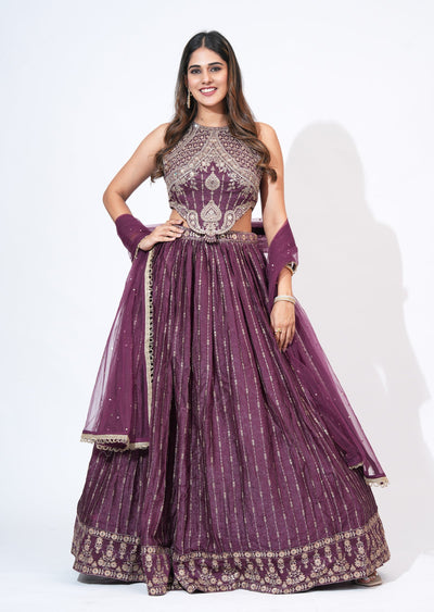 Wine Silk Lehenga Set