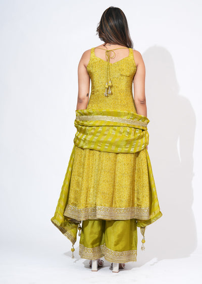 Green Tissue Anarkali Set