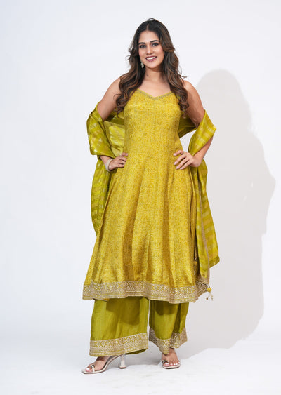 Green Tissue Anarkali Set