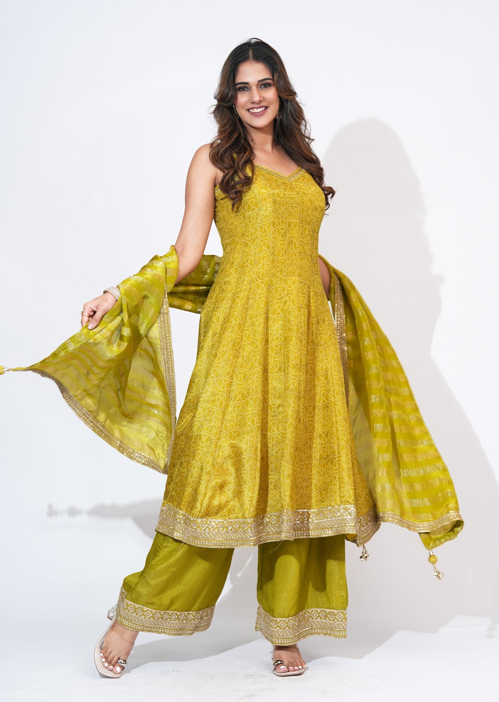 Green Tissue Anarkali Set