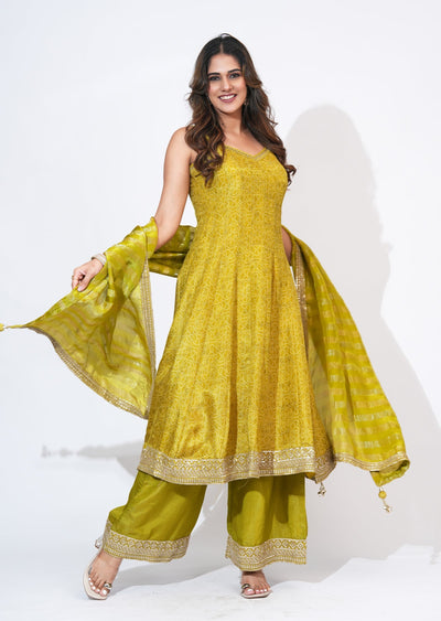 Green Tissue Anarkali Set