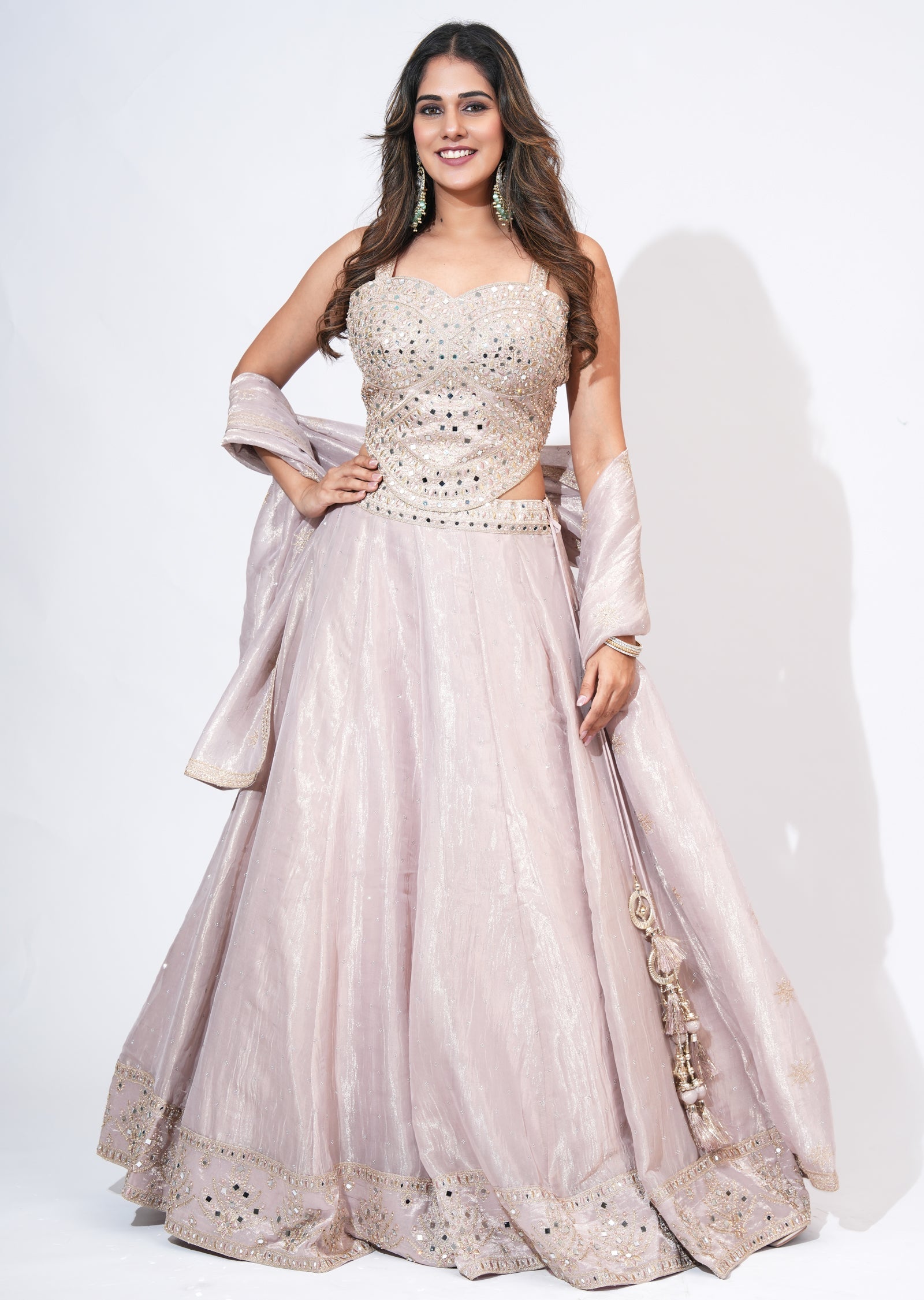 Pink Tissue Lehenga Set