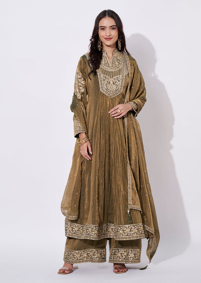 Mehndi Green Tissue Anarkali Suit