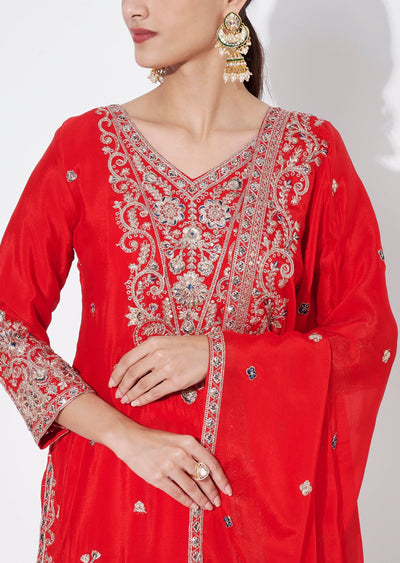 Red Chinnon Sharara Set
