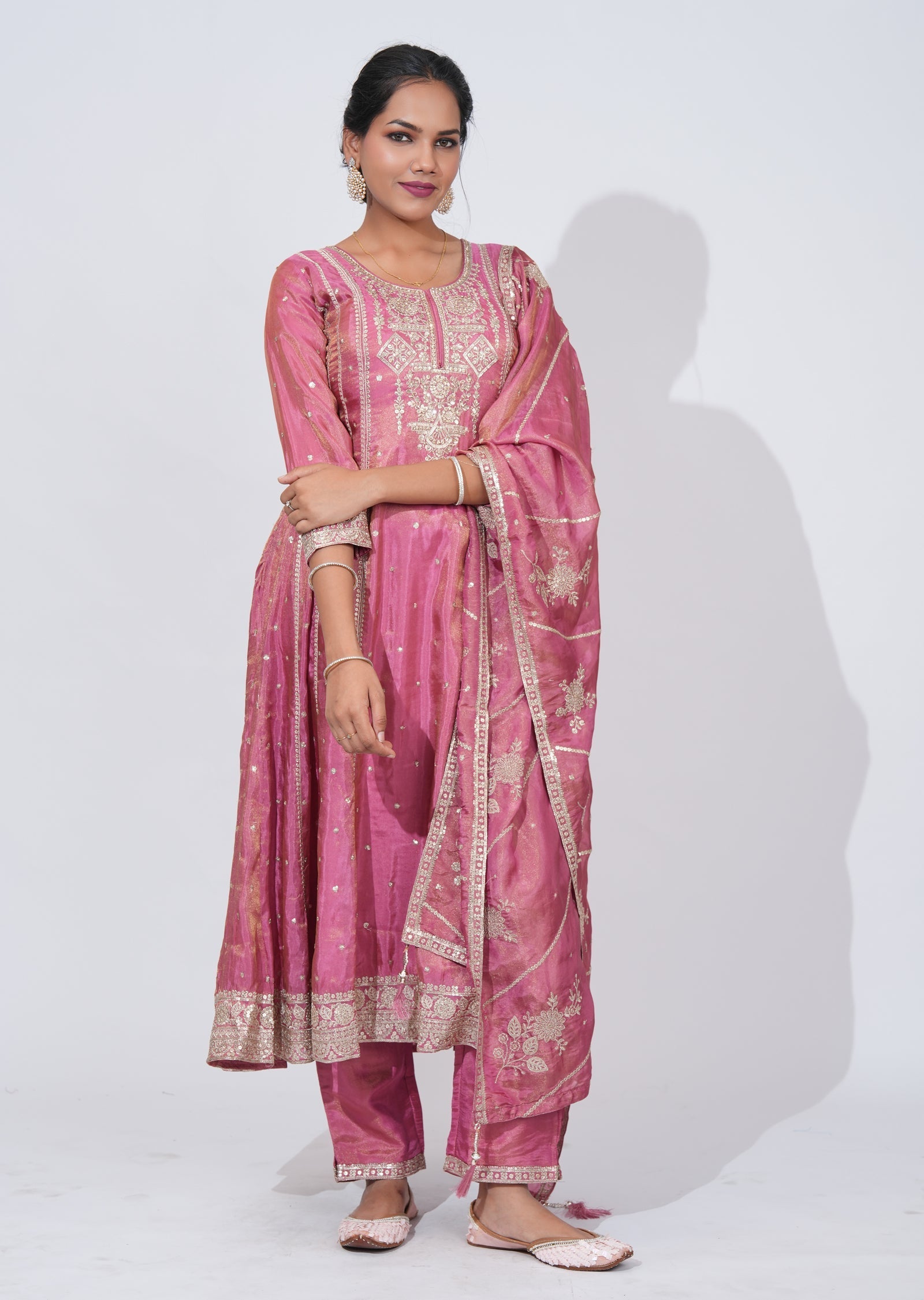 Pink Tissue Anarkali Suit