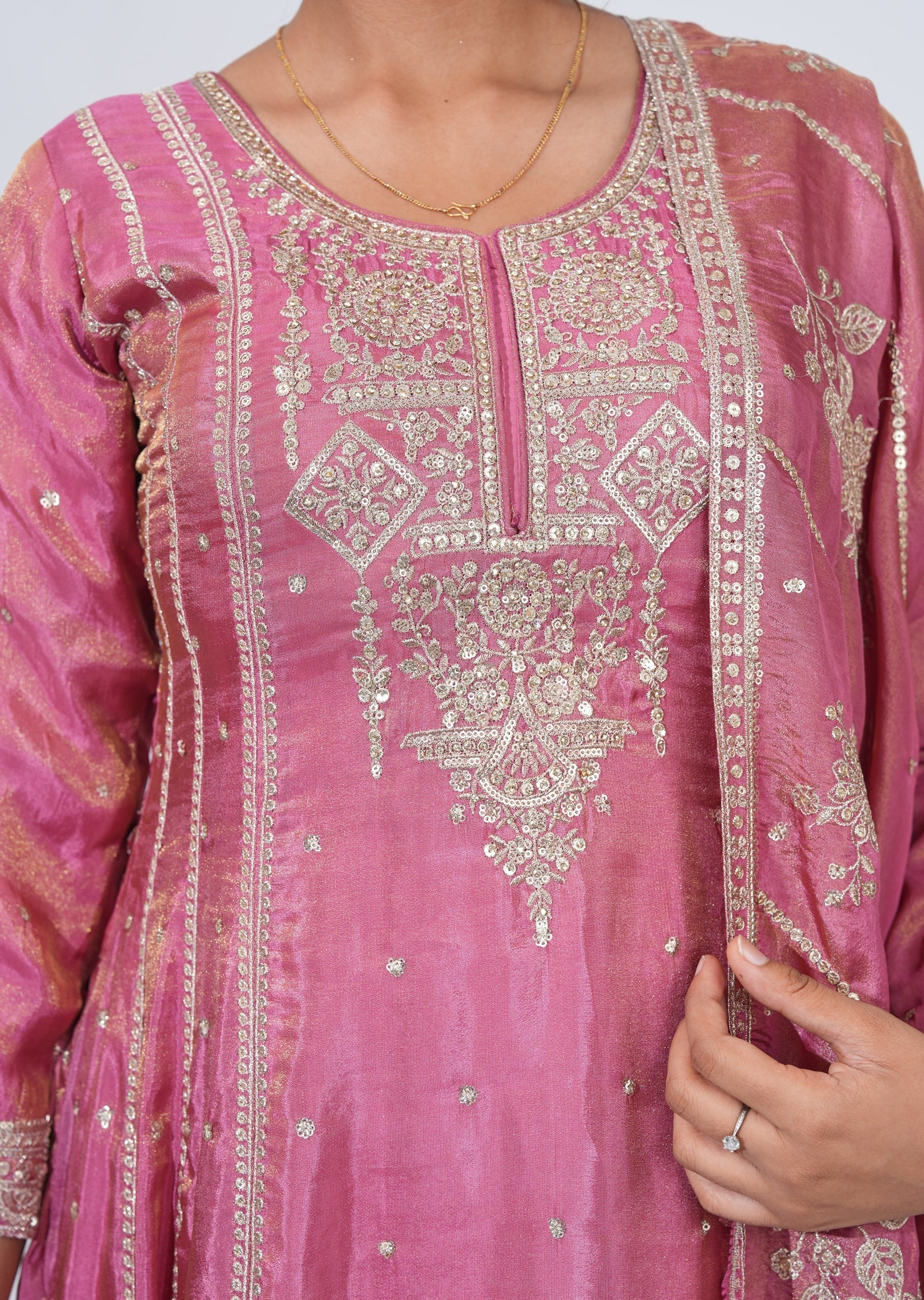 Pink Tissue Anarkali Suit