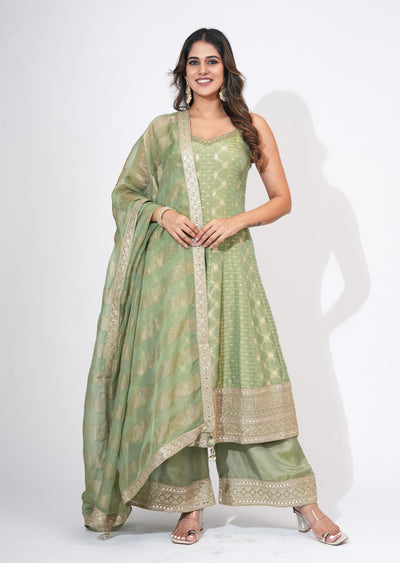 Green Tissue Anarkali Set