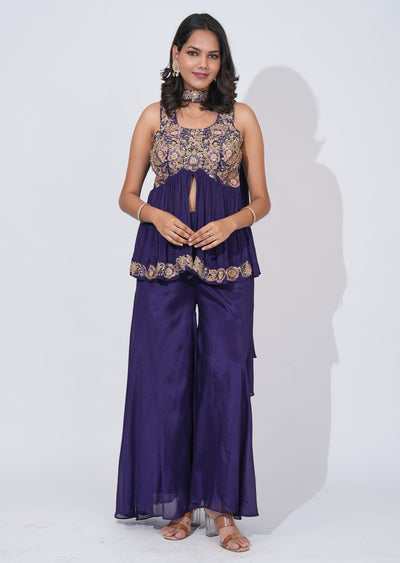 Purple Tissue Sharara Set